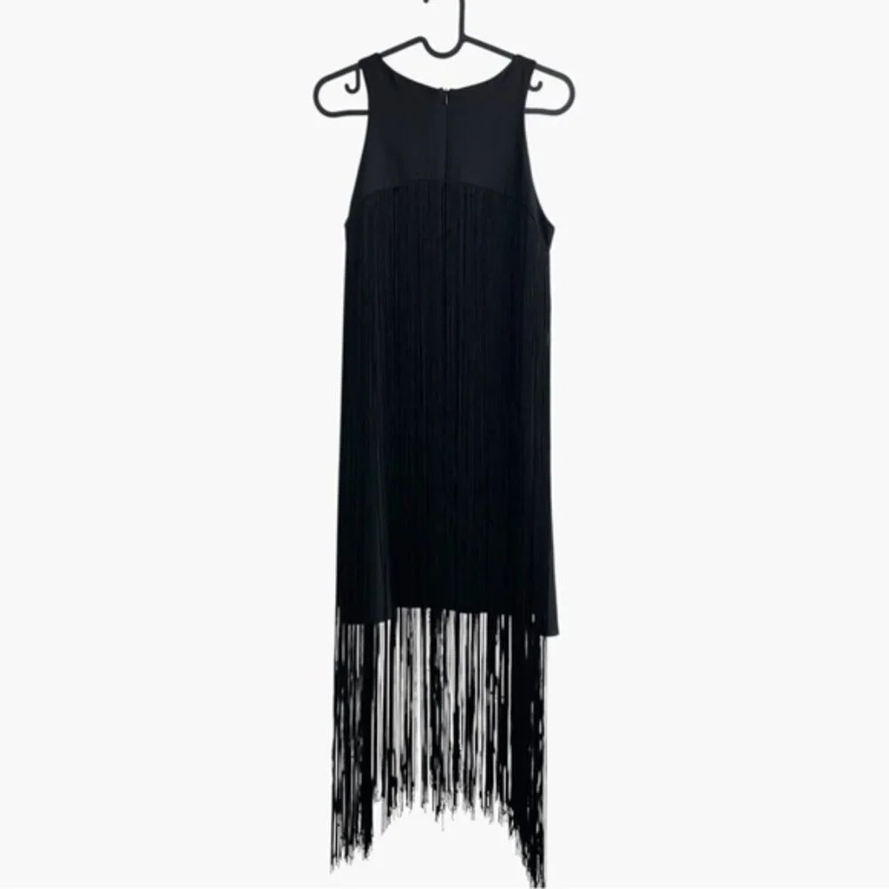 ALEXIS Designer Fringe Tassel Little Black Mini boho Dress Sleeveless Small